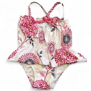 Baby Gap Girls 18-24M Floral One-Piece Swimsuit Peplum Ruffle EUC
